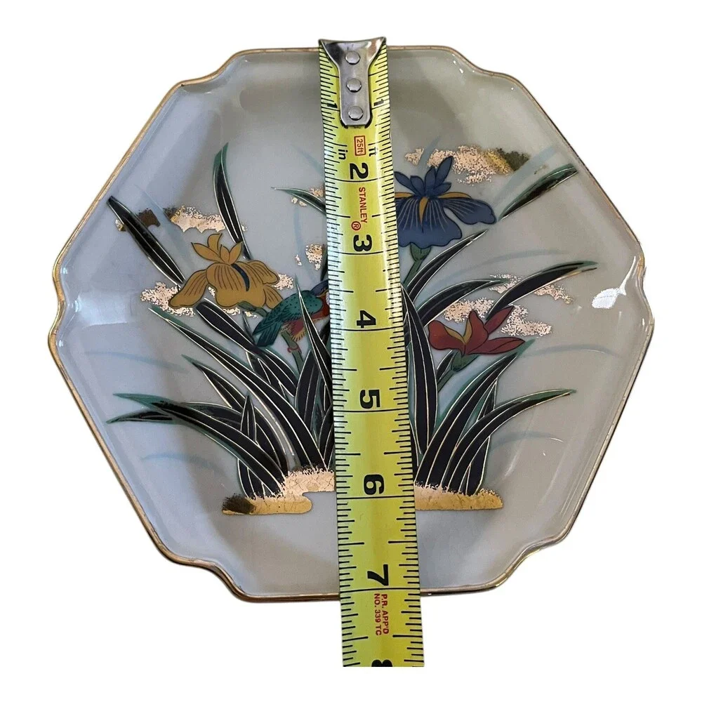 VTG Toyo Japan Kingisher Bird Japanese Iris Flowers Gold Edge 7